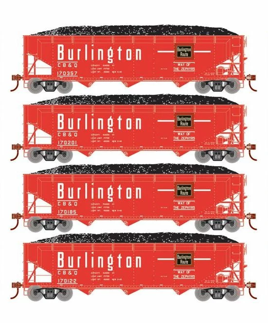 Athearn RTR 33082 HO Scale 40' Offset Coal Hopper W/Load Burlington CB&Q 4-Pack #2 1 Athearn RTR 33082 HO Scale 40' Offset Coal Hopper W/Load Burlington CB&Q 4-Pack #2
