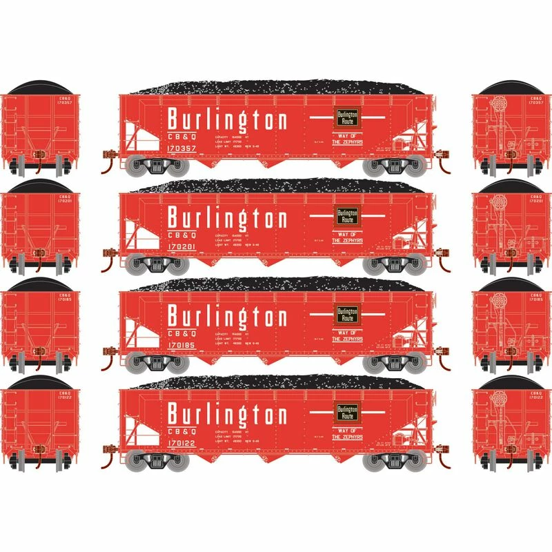 Athearn RTR 33082 HO Scale 40' Offset Coal Hopper W/Load Burlington CB&Q 4-Pack #2 2 Athearn RTR 33082 HO Scale 40' Offset Coal Hopper W/Load Burlington CB&Q 4-Pack #2 - Image 2