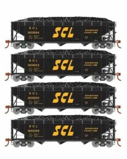 Athearn RTR 33090 HO Scale 40' Offset Coal Hopper W/Load Seaboard Coast Line SCL 4-Pack #1
