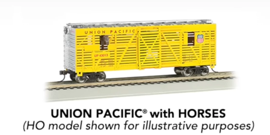 Bachmann 19752 N Scale 40' Annimated Stock Car Union Pacific UP With Horses 1 Bachmann 19752 N Scale 40' Annimated Stock Car Union Pacific UP With Horses