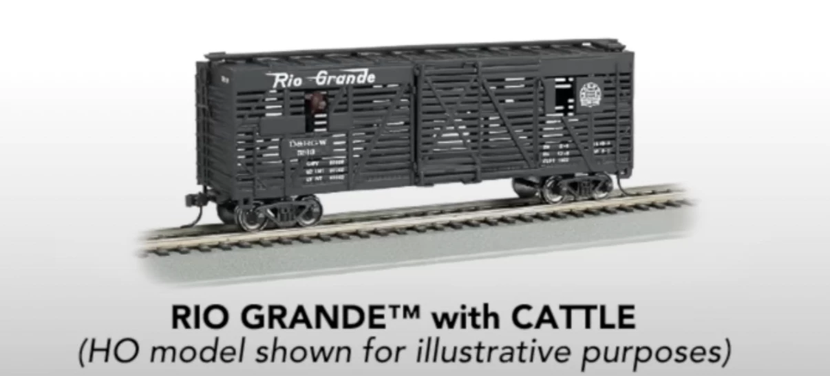 Bachmann 19753 N Scale 40' Annimated Stock Car Rio Grande D&RGW With Cattle 1 Bachmann 19753 N Scale 40' Annimated Stock Car Rio Grande D&RGW With Cattle