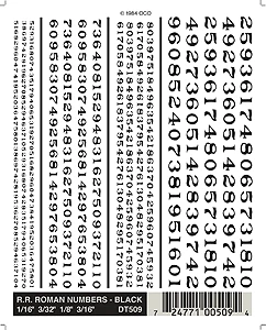 Woodland Scenics DT509 Dry Transfer Decals - Railroad Roman Numbers, Black