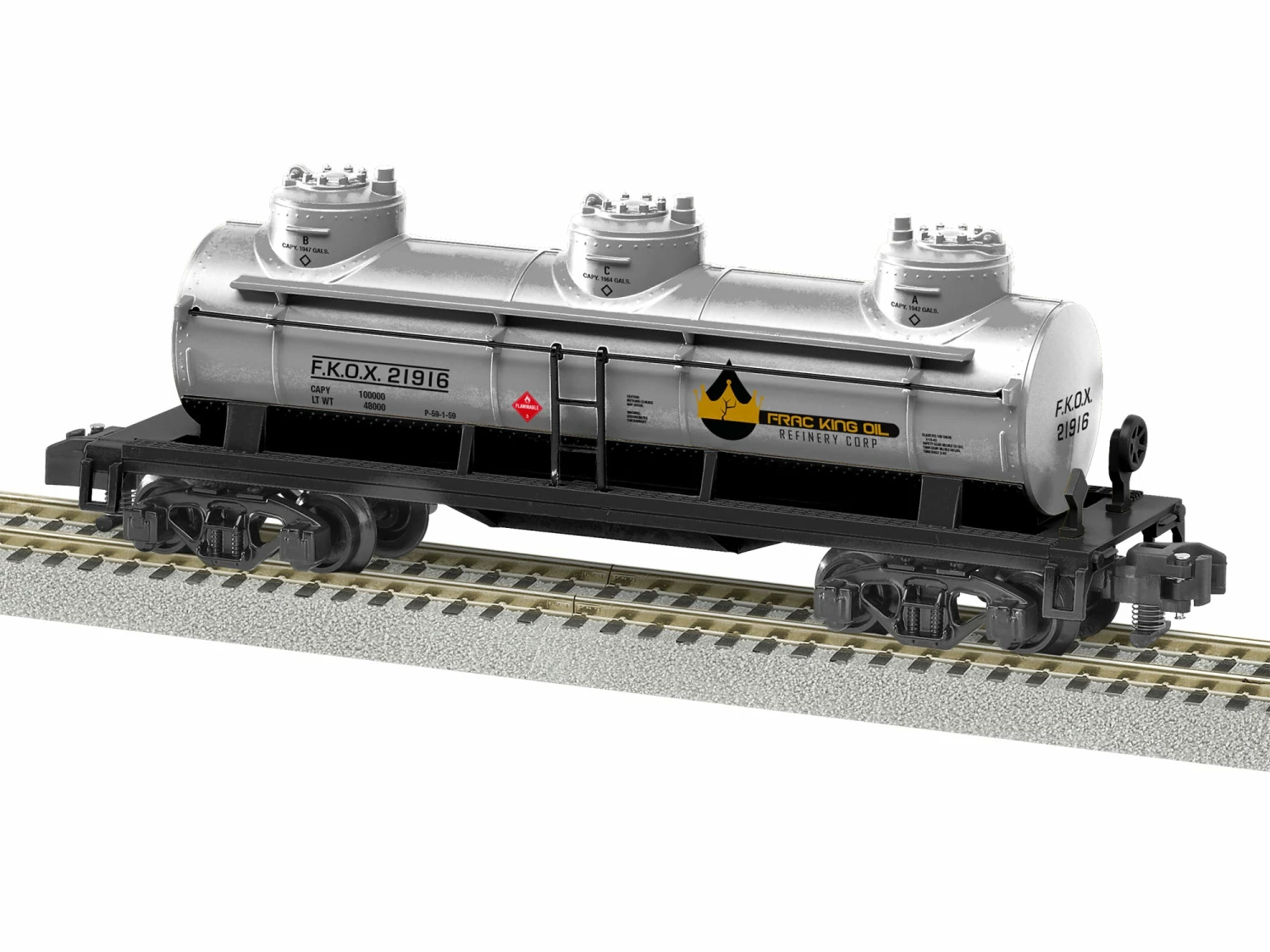 Lionel 2219160 S Gauge American Flyer 3 Dome Tank Car FRAC-KING OIL FKOX 21916 1 Lionel 2219160 S Gauge American Flyer 3 Dome Tank Car FRAC-KING OIL FKOX 21916
