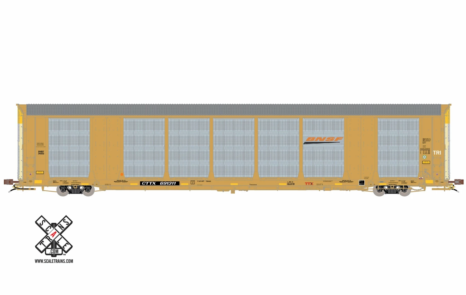 ScaleTrains Rivet 32740 HO Scale Gunderson Multi-Max Autorack BNSF (Yellow) CTTX 691331 1 ScaleTrains Rivet 32740 HO Scale Gunderson Multi-Max Autorack BNSF (Yellow) CTTX 691331