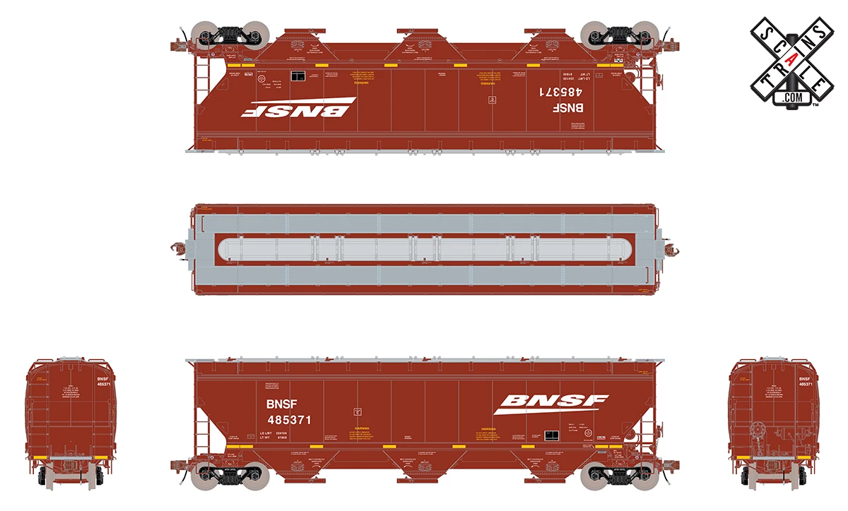 ScaleTrains Rivet 33297 HO Scale Gunderson 5188 Covered Hopper BNSF 486376 2 ScaleTrains Rivet 33297 HO Scale Gunderson 5188 Covered Hopper BNSF 486376 - Image 2