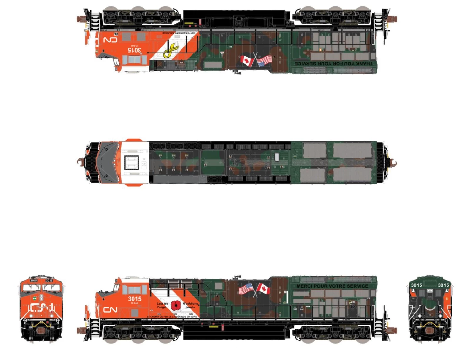 ScaleTrains Rivet 33637 N Scale GE ET44 Tier 4 Diesel "Veterans Commemorative" CN 3015 2 ScaleTrains Rivet 33637 N Scale GE ET44 Tier 4 Diesel "Veterans Commemorative" CN 3015 - Image 2
