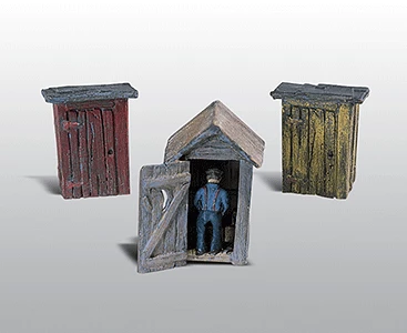 Woodland Scenics D214 HO Scale Scenic Details - 3 Outhouses & Man 1 Woodland Scenics D214 HO Scale Scenic Details - 3 Outhouses & Man
