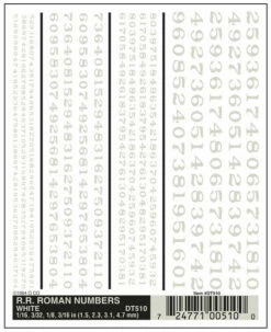 Woodland Scenics DT510 Dry Transfer Decals - Railroad Roman Numbers, White